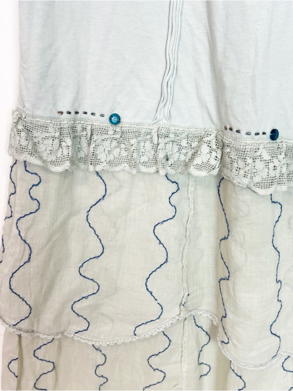 BURNING TORCH GRAY ELASTIC WAIST BOHO BEADED UPCYCLED MAXI SKIRT SZ SMALL - Picture 2 of 6